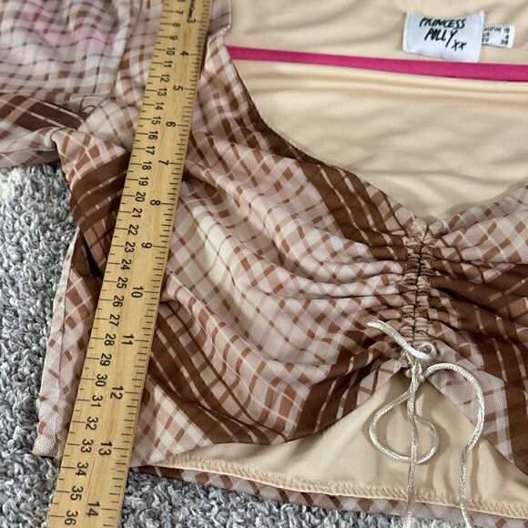 Princess Polly Top Womens Size 6 Lucille Crop Chiffon Y2K check Ruched 90s 00s - Picture 8 of 14